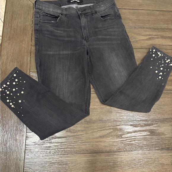 Express Gray Women's Jeans with Pearl/Metal Embellishments - Picture 3 of 5